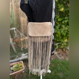 Fringe Long Leather Crossbody Bag Purse Taupe Beige Steve Madden